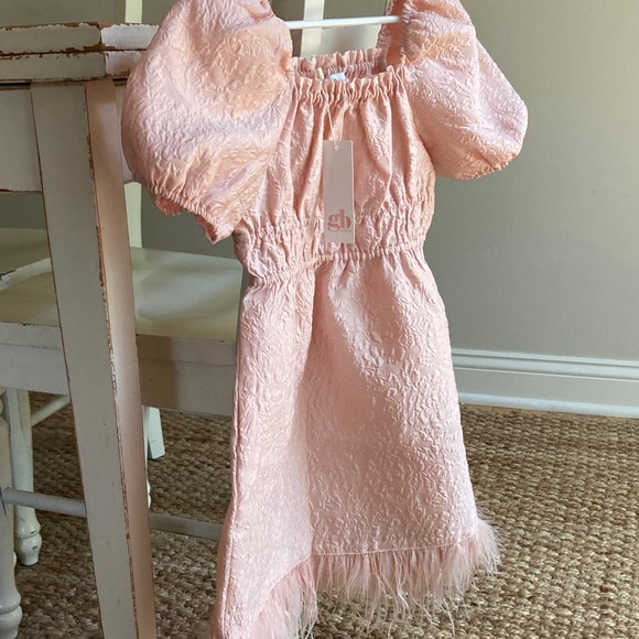 New w Tag: GB Girls Jacquard Puff Sleeve Dress with Feather Hemline. Size 6 - Picture 7 of 13
